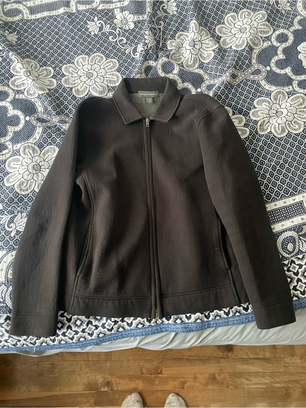 Banana republic black cotton blend zip up coat